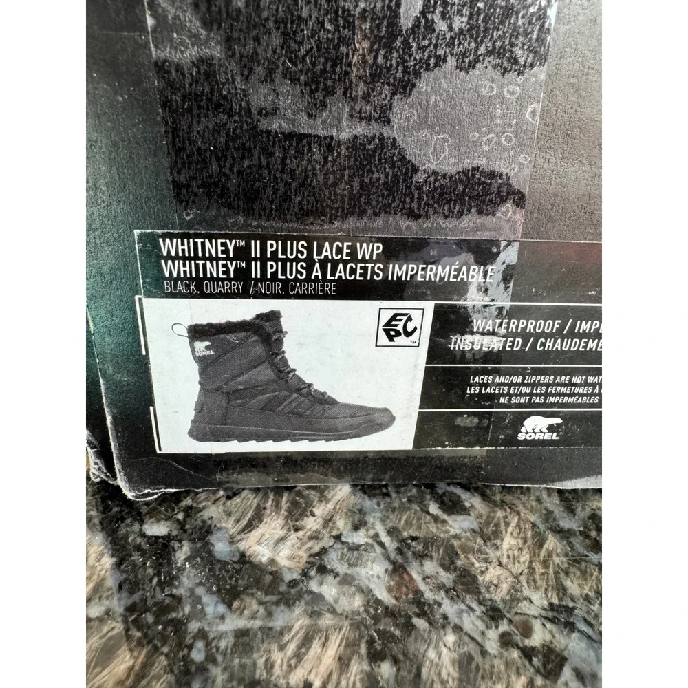 Sorel Whitney II Plus Lace‎ WP Black Quarry Waterproof Winter Boots Sz 10.5 NWB